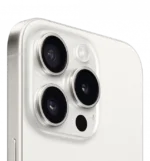 iPhone 15 Pro Max 1TB White Titanium на нейтральному фоні, вид з передньої та задньої панелей.